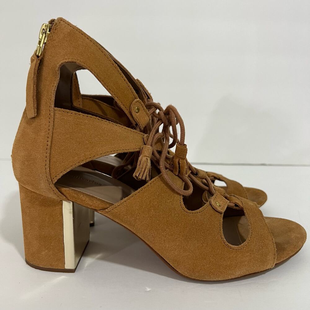 Stradivarius Lace Up Block Heels Camel Brown & Go… - image 2